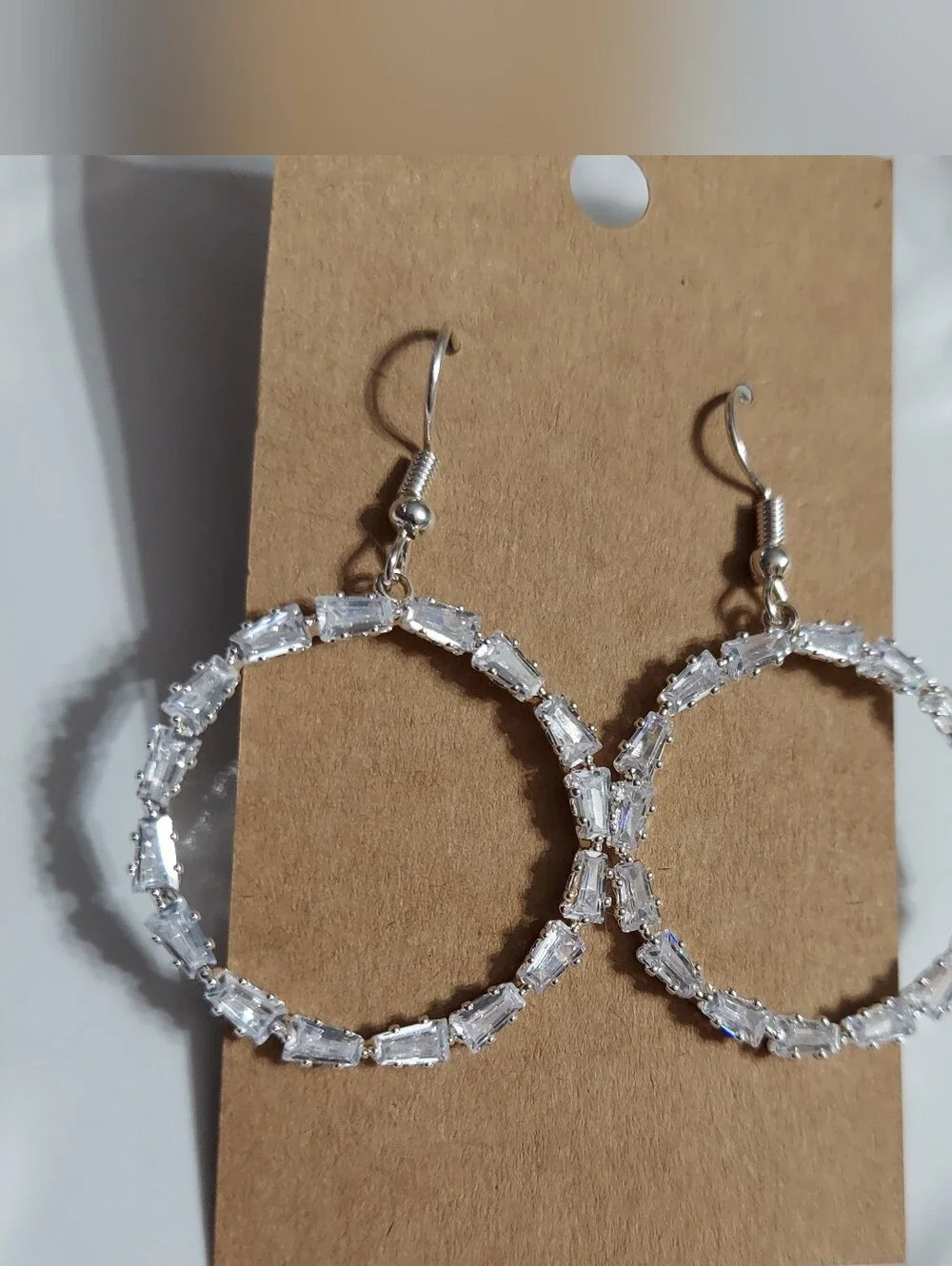 Polished Silver Tone/Faceted Cut Crystal (East-West) Design Hoop Earrings